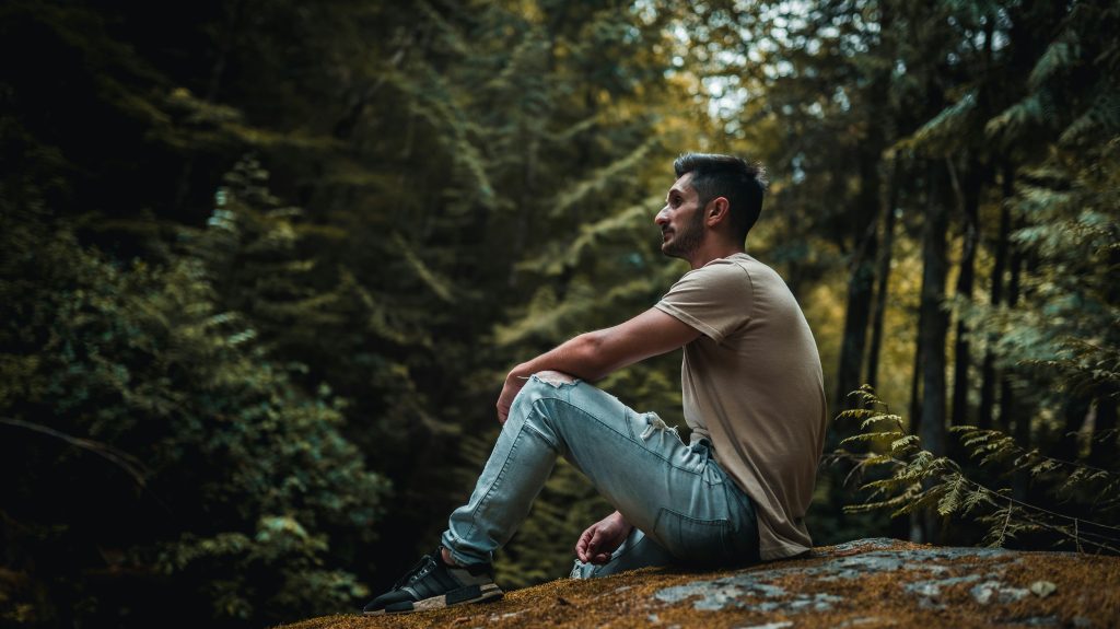 A man sitting in the forest